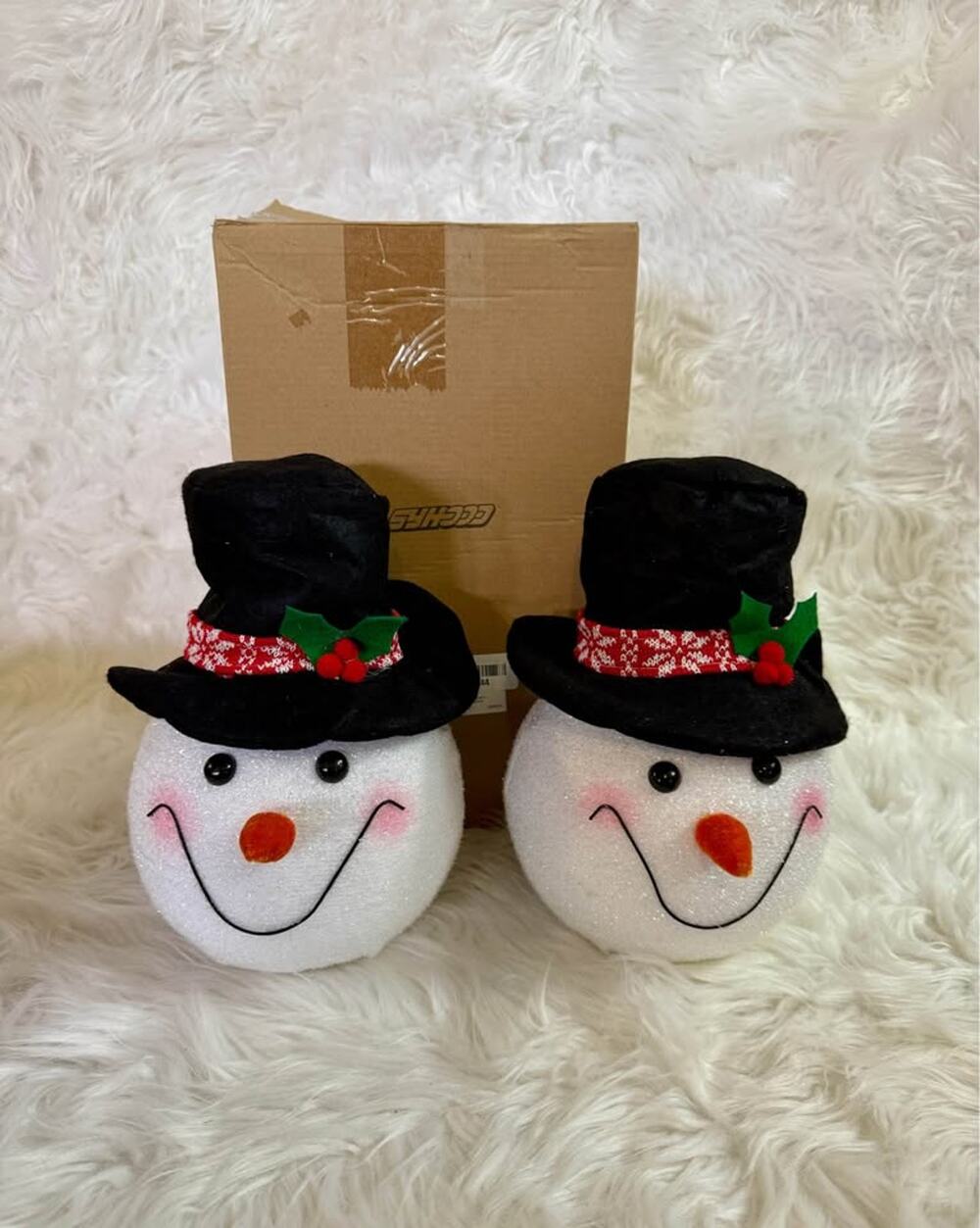 Pair of Large Snowman Head Christmas Tree Topper Decorations
